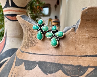 Turquoise Cluster Post Earrings Cross Shape, Small Size 1/2", Southwestern Jewelry Gift
