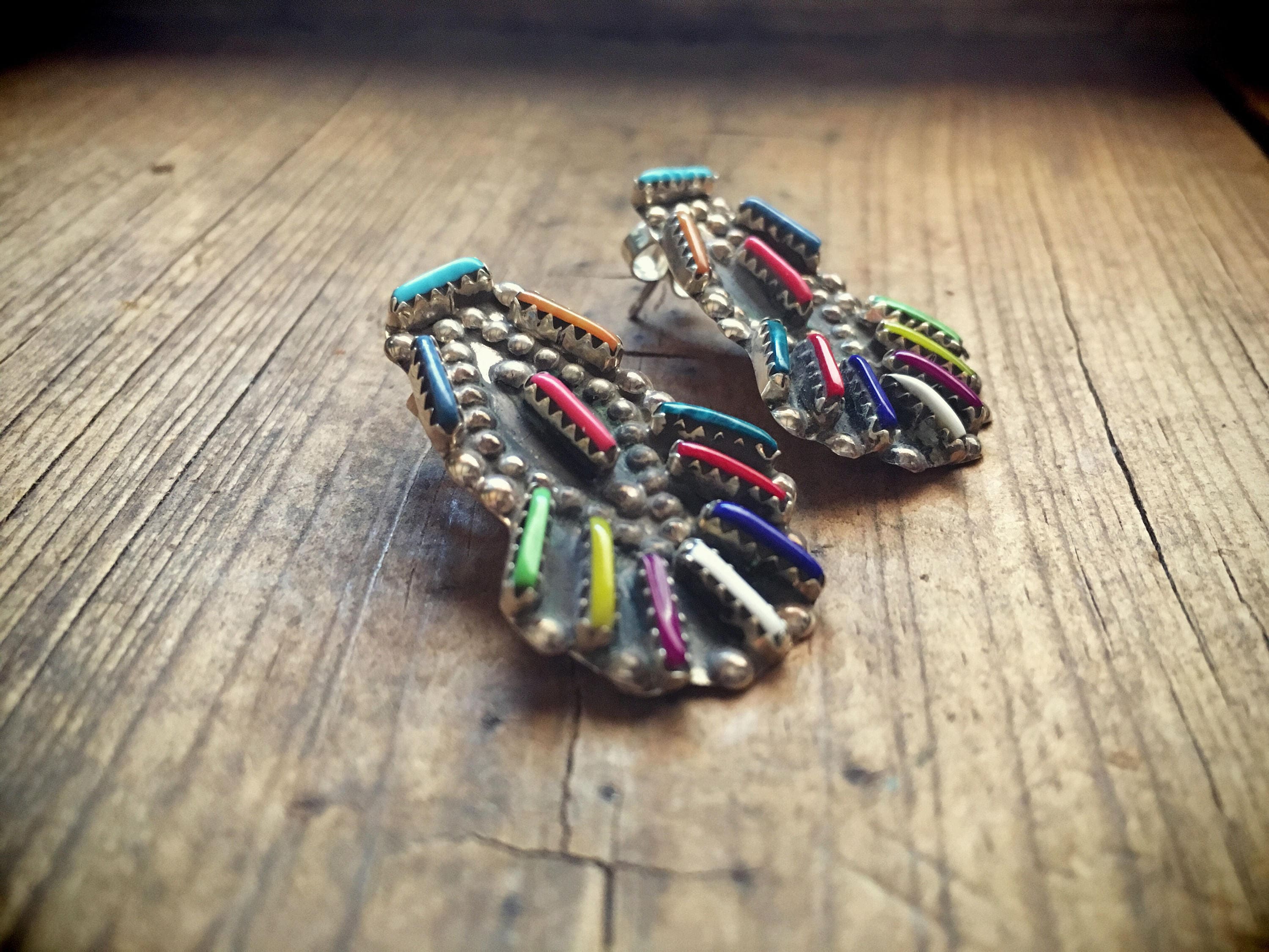 Vintage Navajo Johnson Yazzie needlepoint multistone sterling silver