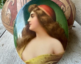 Antique Porcelain Plaque of "Una Gitana" "A Gypsy" Hand-Painted after Angelo Asti, No Frame