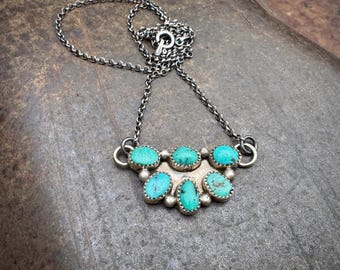 Navajo Maxine Ramirez Sterling Silver Turquoise Bar Necklace 19", Dainty Light