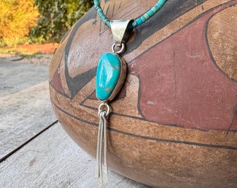 Vintage Turquoise Sterling Silver Spears Pendant on Heishi Necklace 18", Southwestern Jewelry