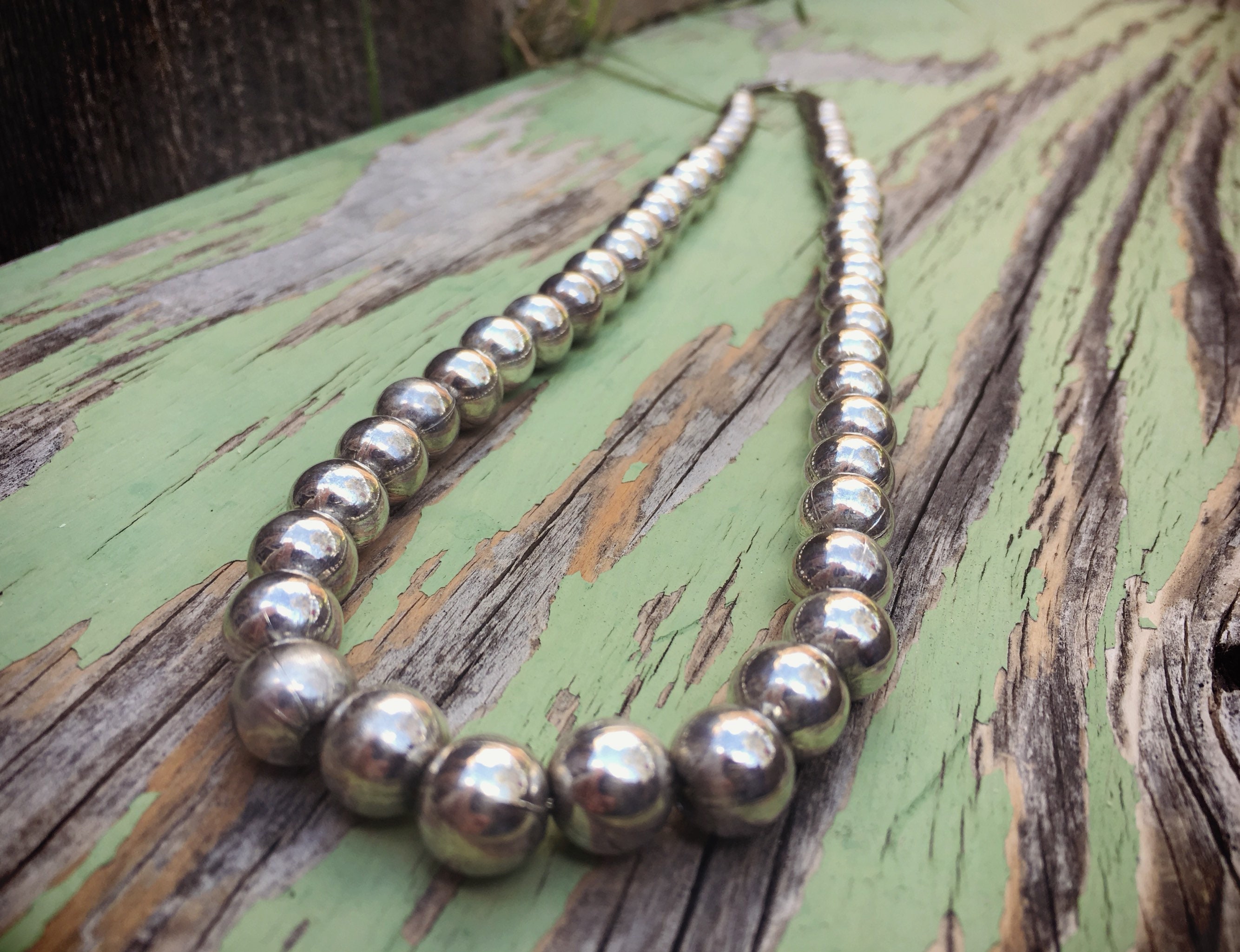 Fantastic Vintage Navajo Sterling Silver Bead Necklace Native American Old Fantastic Vintage Navajo Sterling Silver Bead Necklace Native American Old