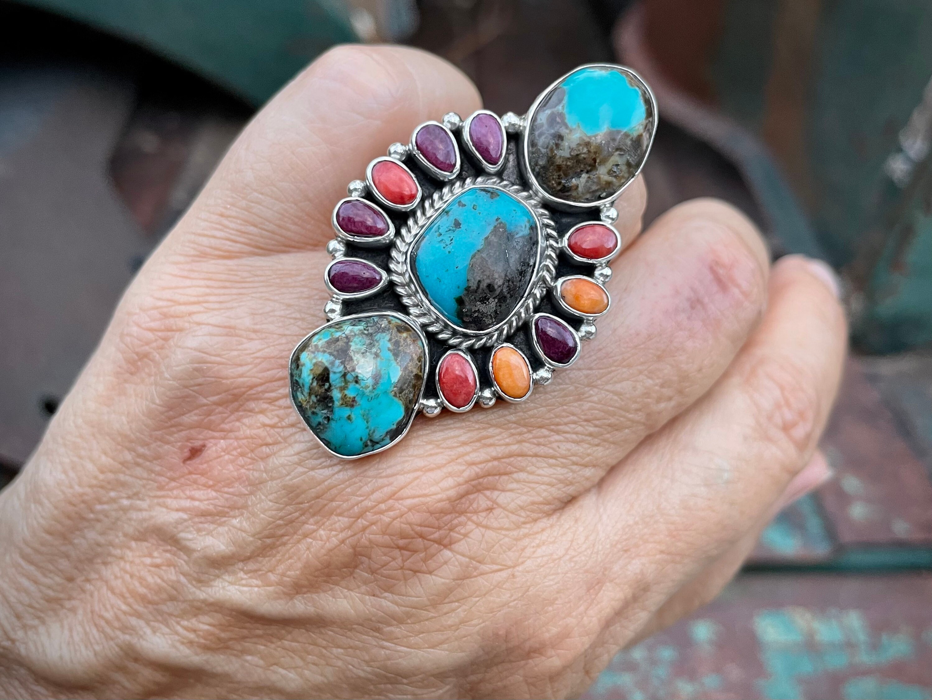 Enormous Vintage Navajo 'Domed Possible Red Mountain Turquoise' Native American Jewelry Silver Bracelet Enormous Vintage Navajo 'Domed Possible Red Mountain Turquoise' Native American Jewelry Silver Bracelet