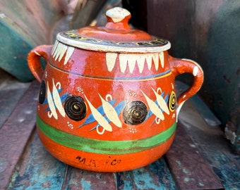 Tlaquepaque Pottery Decorative Only Lidded Bean Pot Old Mexico, Hacienda Decor Display