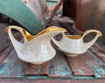 Vintage Pearl China Co. Aladdin Pearl Luster Sugar Creamer Set, 22K Gold, Art Deco Style Kitchen