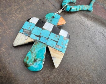 Santo Domingo Joel Pajarito Thunderbird Pendant on Heishi Necklace Approx 18"