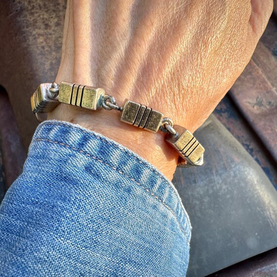 Solid Sterling Silver Rectangle Prism Beaded Link… - image 2