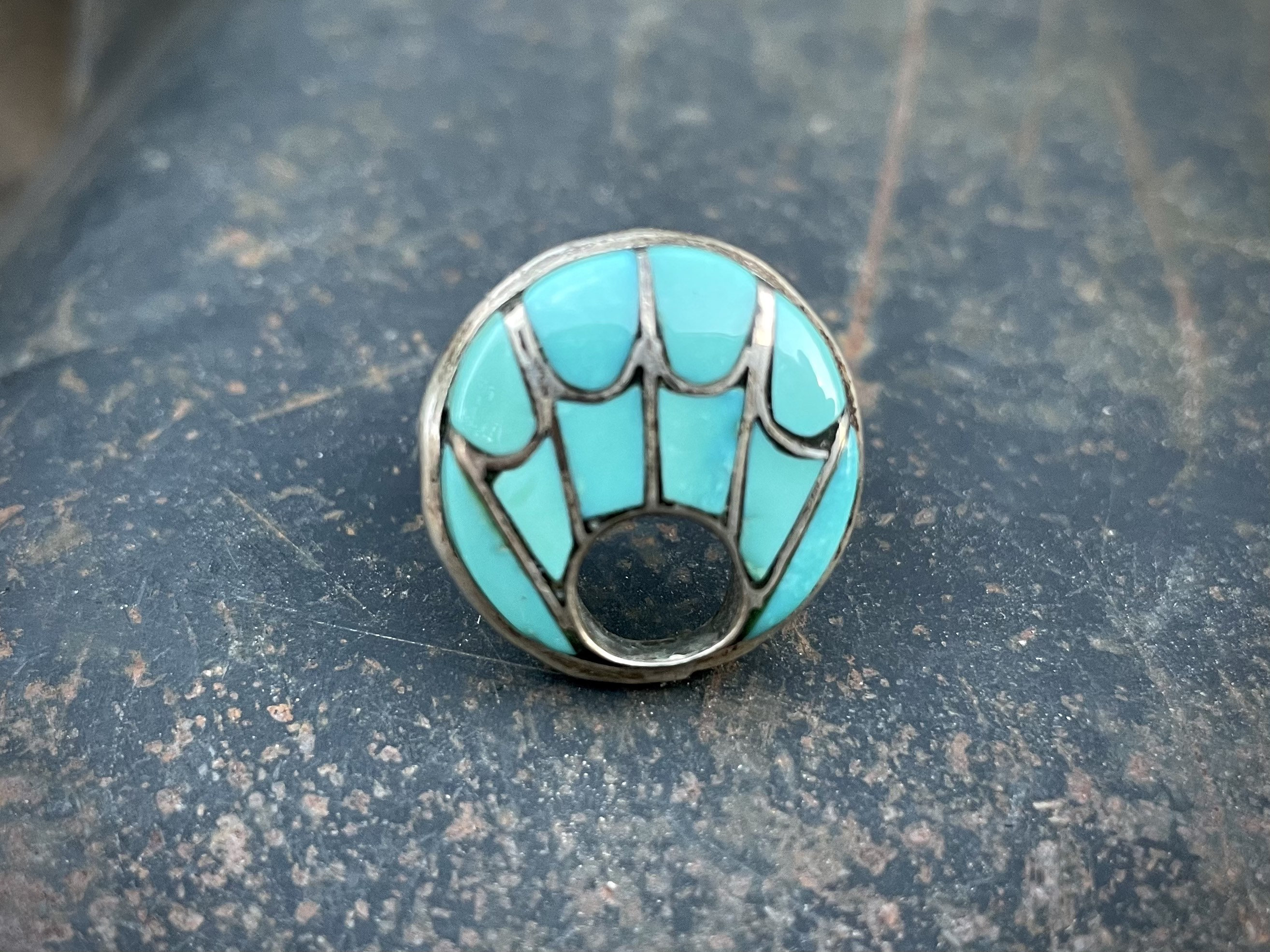Zuni Annie Quam Gasper Turquoise Channel Inlay Hummingbird Ring
