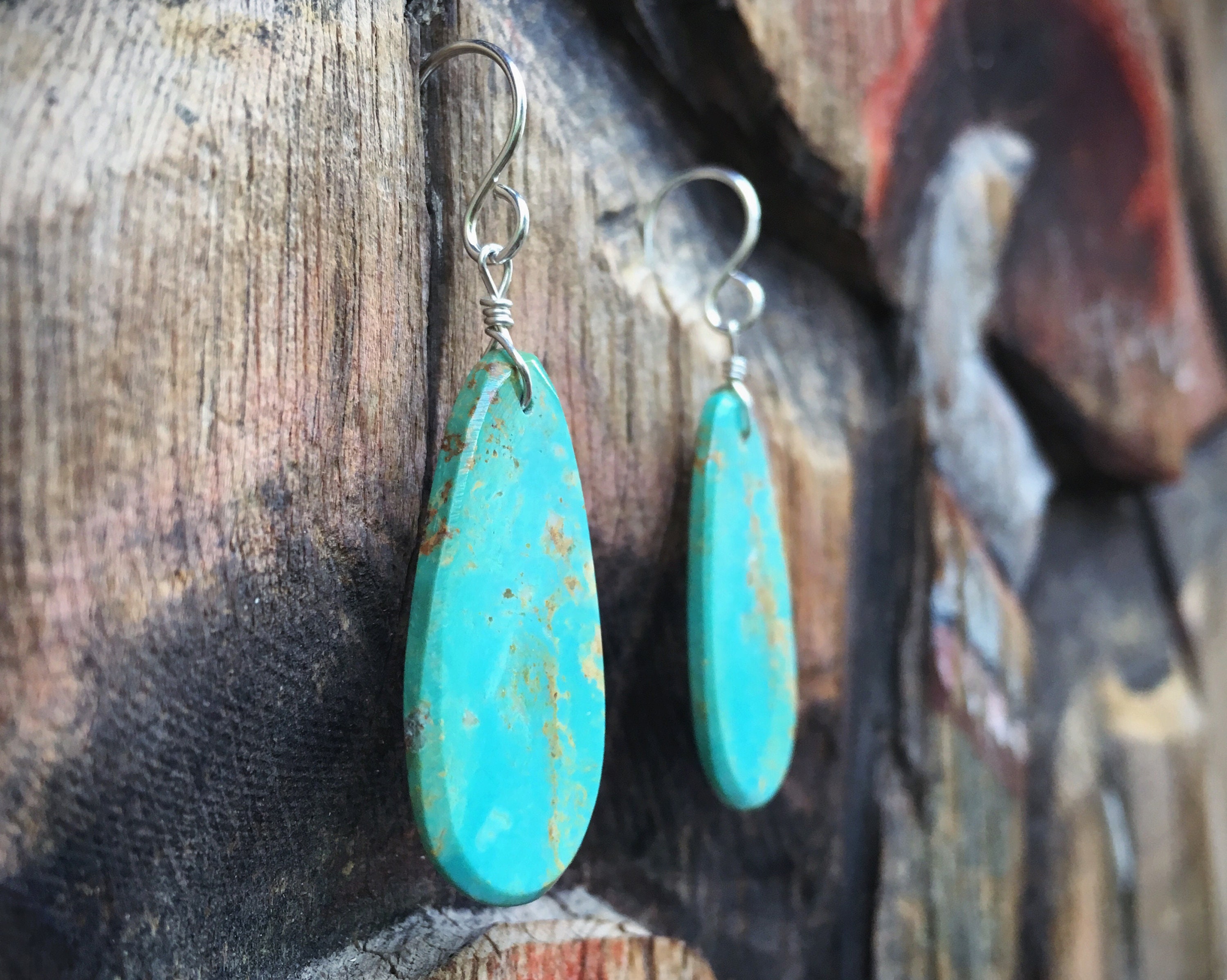 Small Slab Turquoise Earrings Native American Jewelry Santo