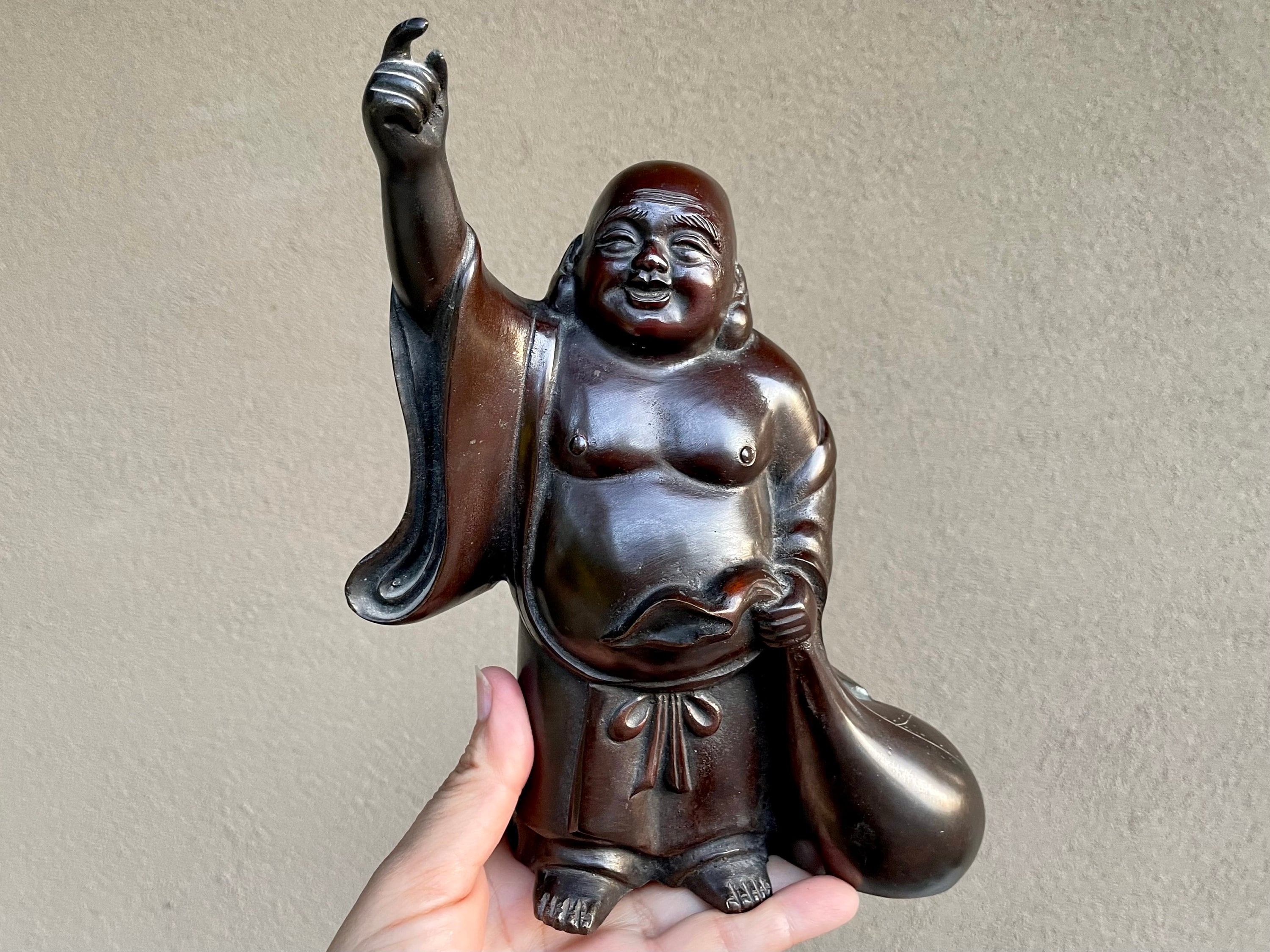 Heavy Signed Copper Bronze Hotei Figurine Good Luck Talisman heavy-signed-copper-bronze-hotei-figurine-good-luck-talisman