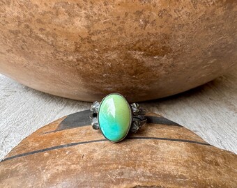 Simple Small Oval Turquoise Ring Size 5.5, Southwestern Fred Harvey Style, Western Jewelry