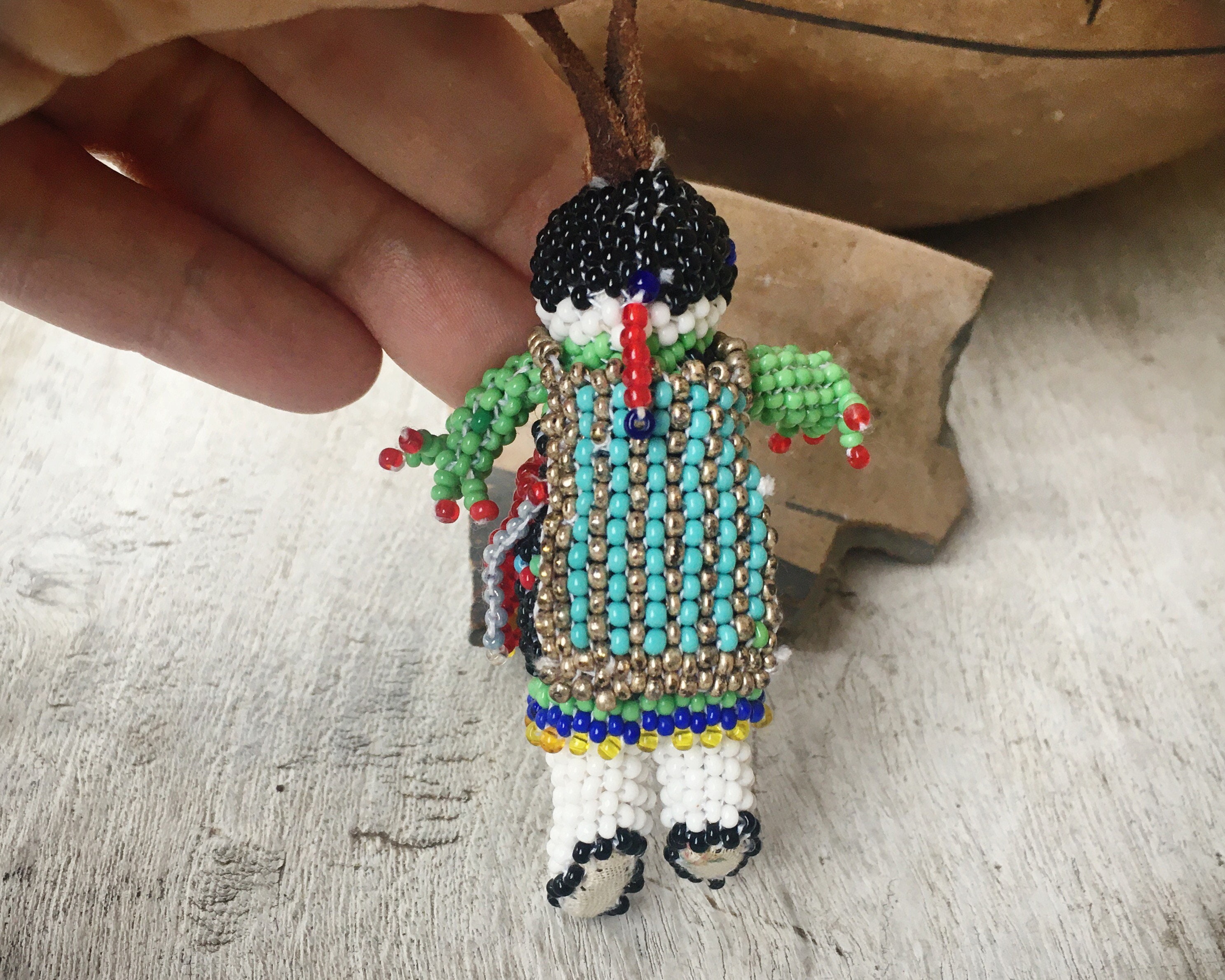 Zuni Beaded Miniature Doll Ornament for Christmas Tree, Holiday