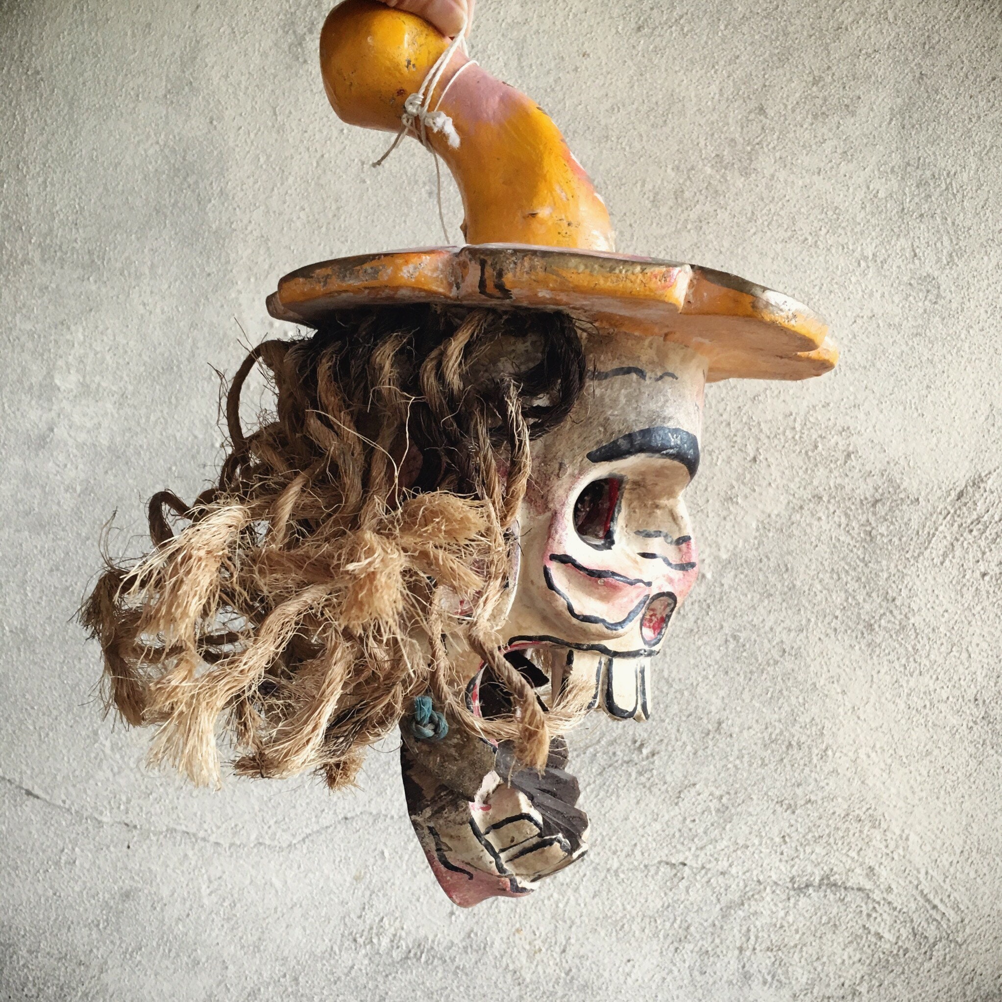 Painted and Carved Wooden Skull Sculpture, Mexican Folk Art, Day of the