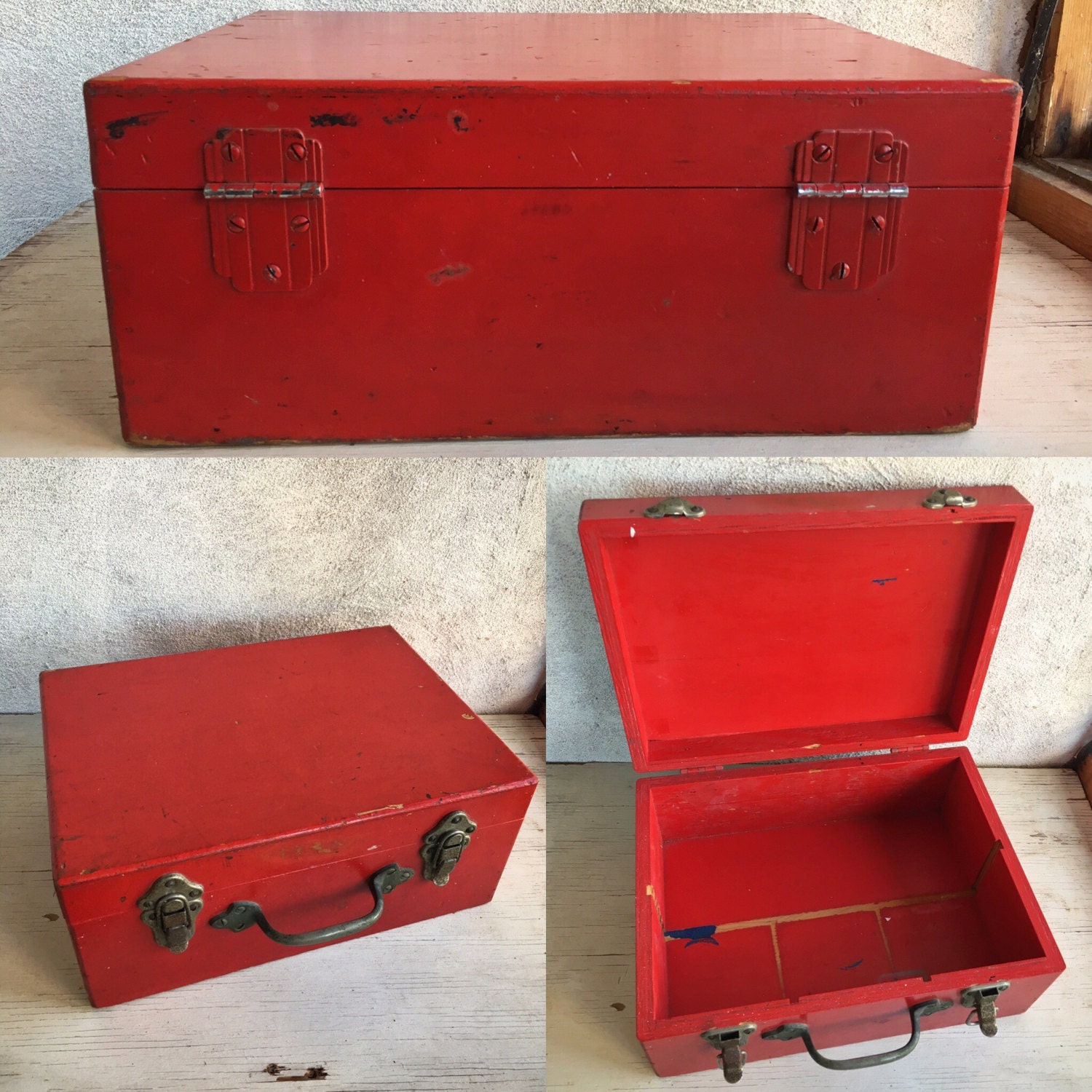 Vintage Wood Tool Box with Red Handle – Vintage Arts Inc.