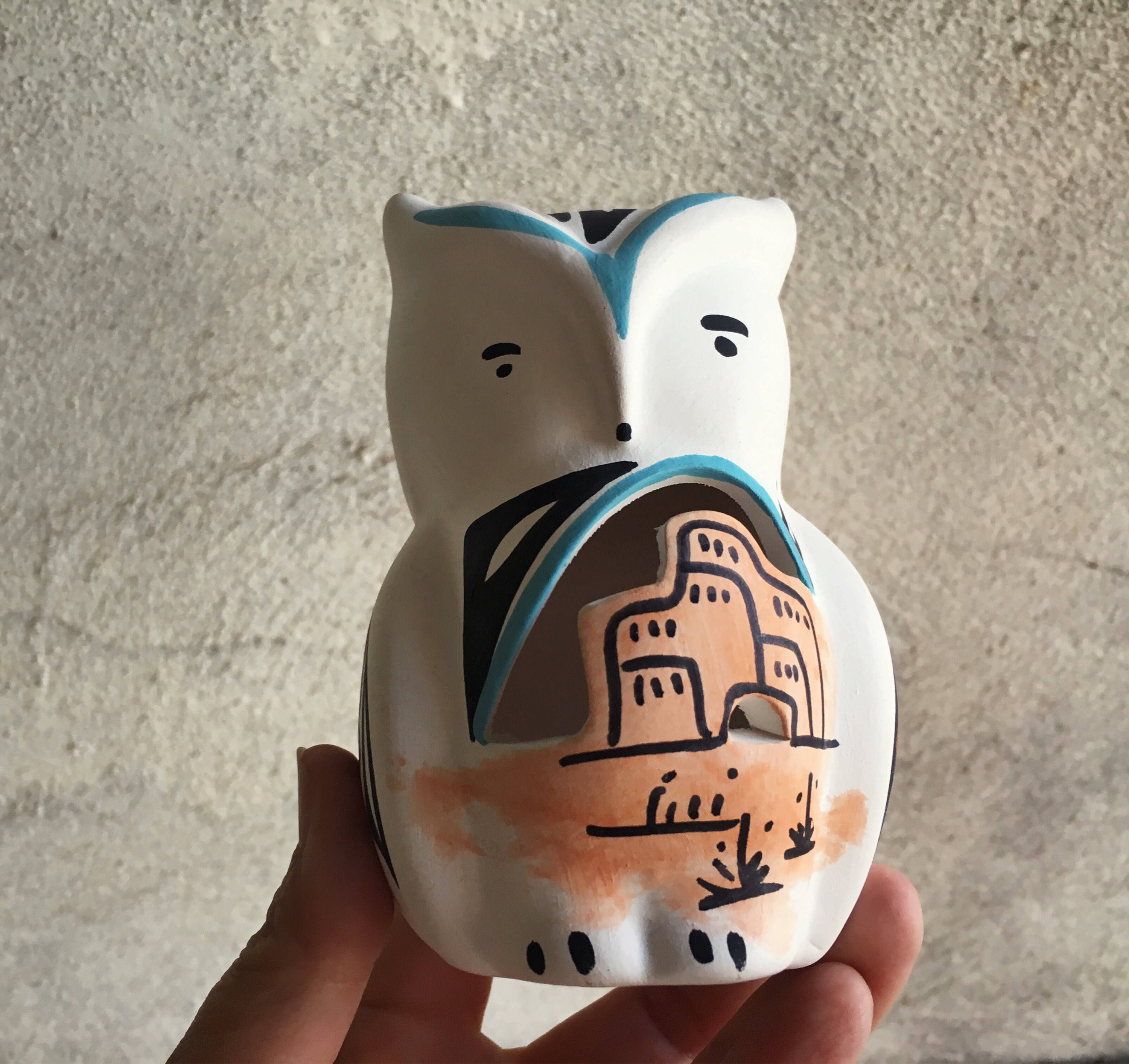 Signed Jemez Pottery Owl Figurine, Vintage Native American Indian Pottery