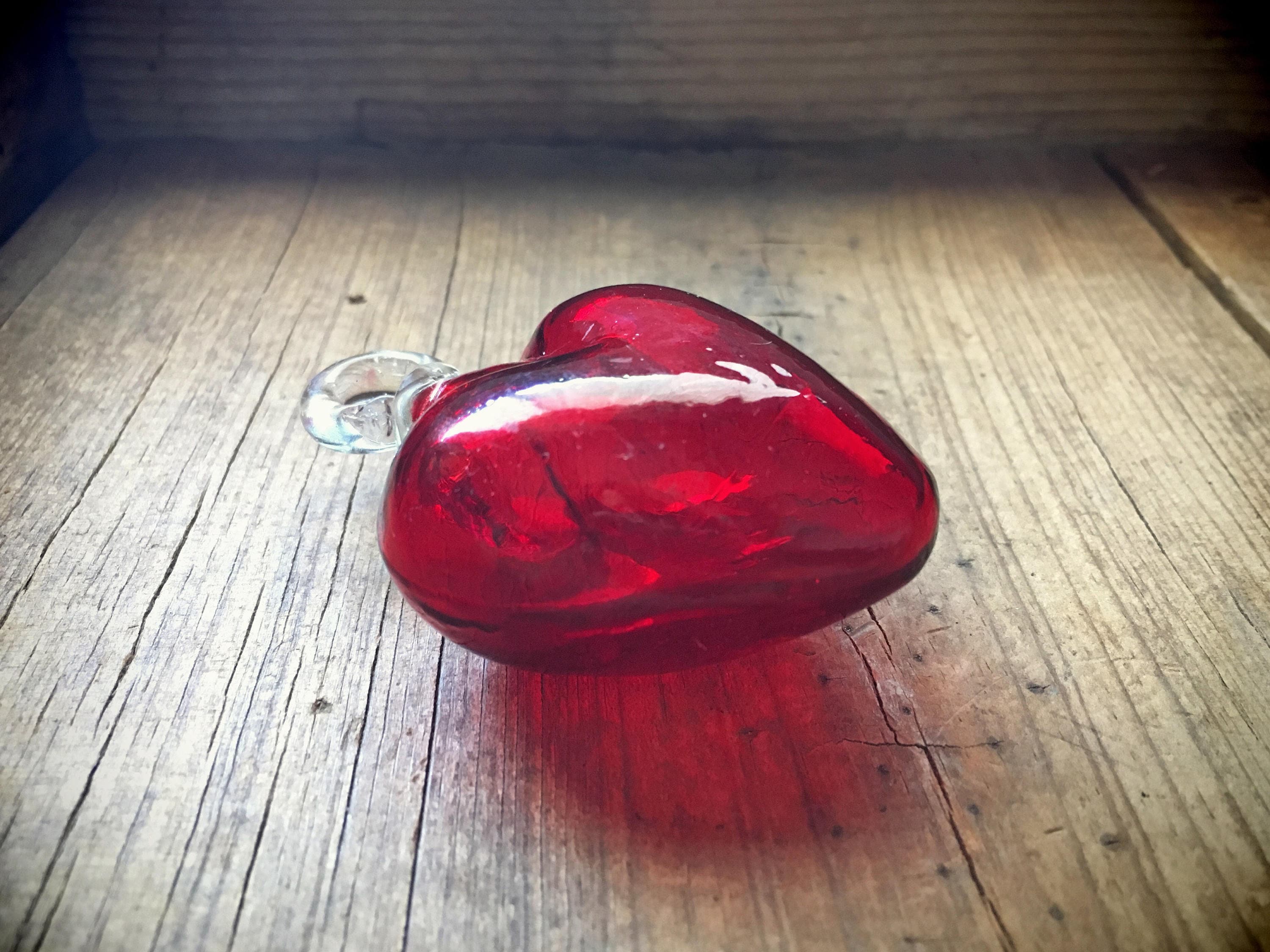 Vintage red blown glass heart ornament from Mexico Christmas decorations