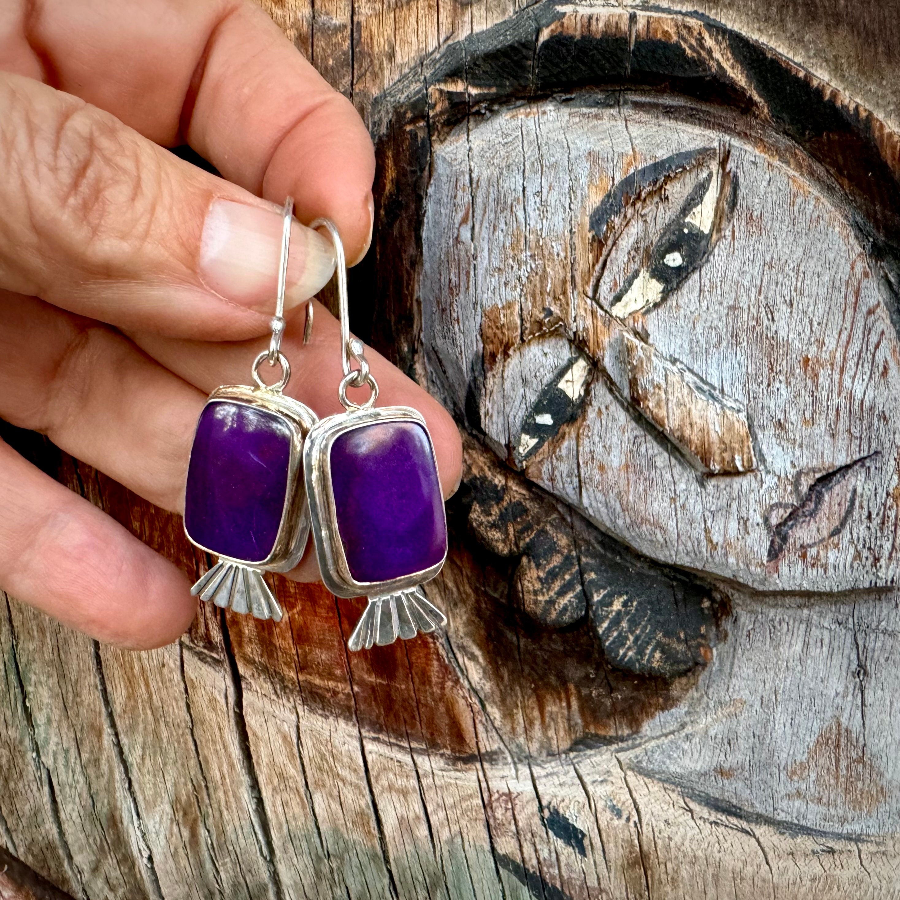 Stunning Vintage Native American Navajo Sugulite Sterling Silver Earrings Stunning Vintage Native American Navajo Sugulite Sterling Silver Earrings