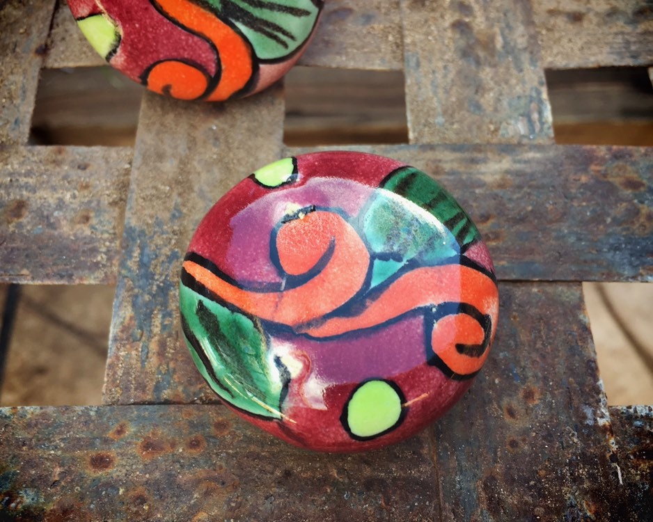 Set of Three Mexican Ceramic Drawer Pulls Rustic Home Decor, Orange