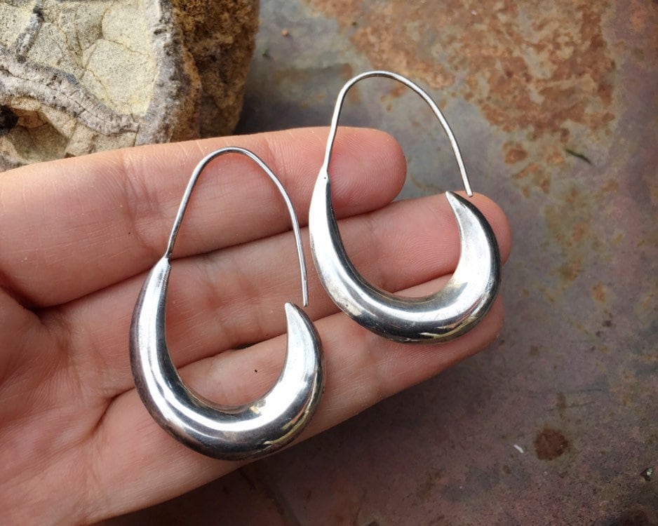 Vintage Sterling Silver Threader Hoop Earrings for Women, Bohemian ...