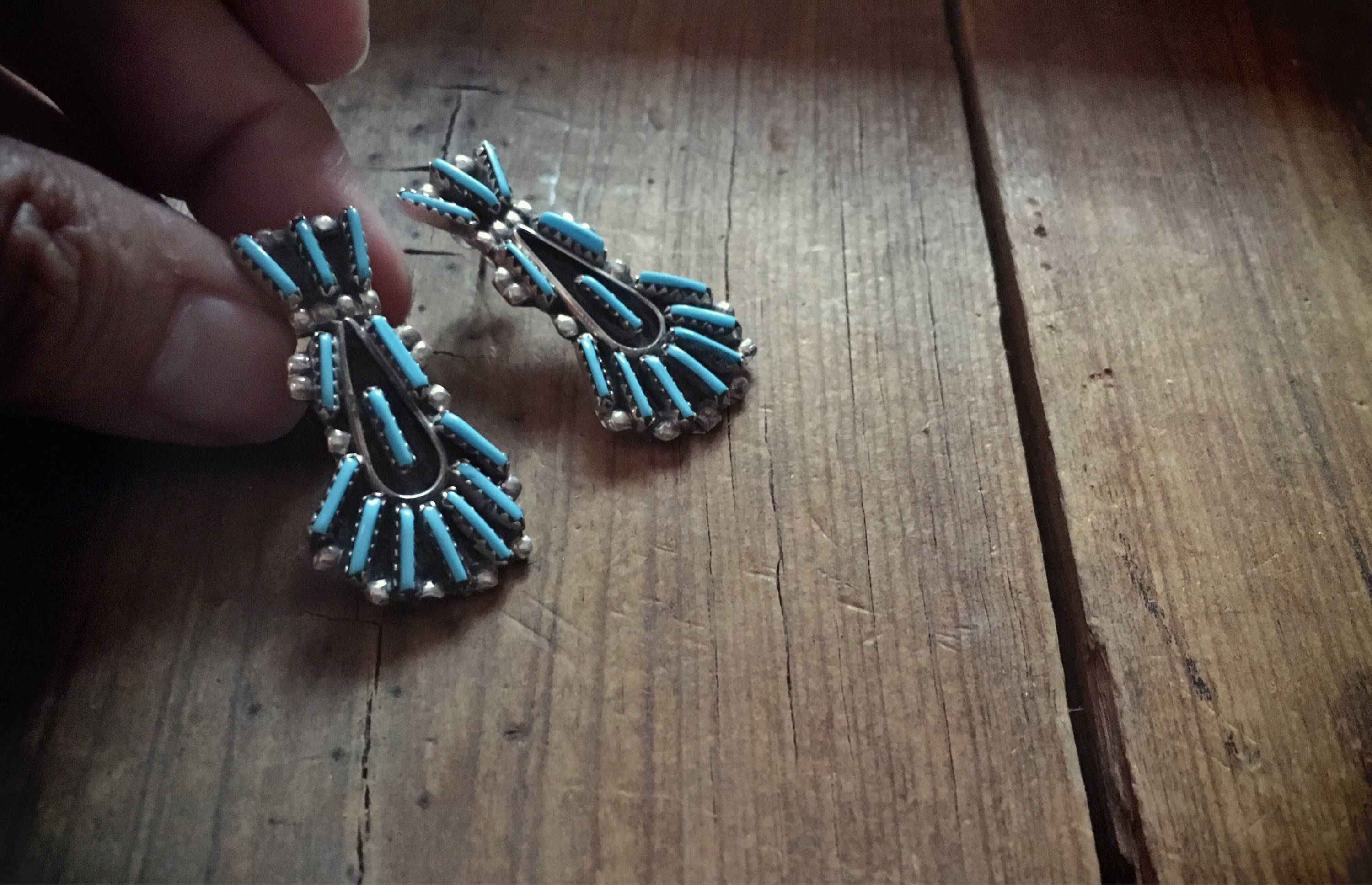 Vintage Navajo needlepoint turquoise earrings Native America Indian