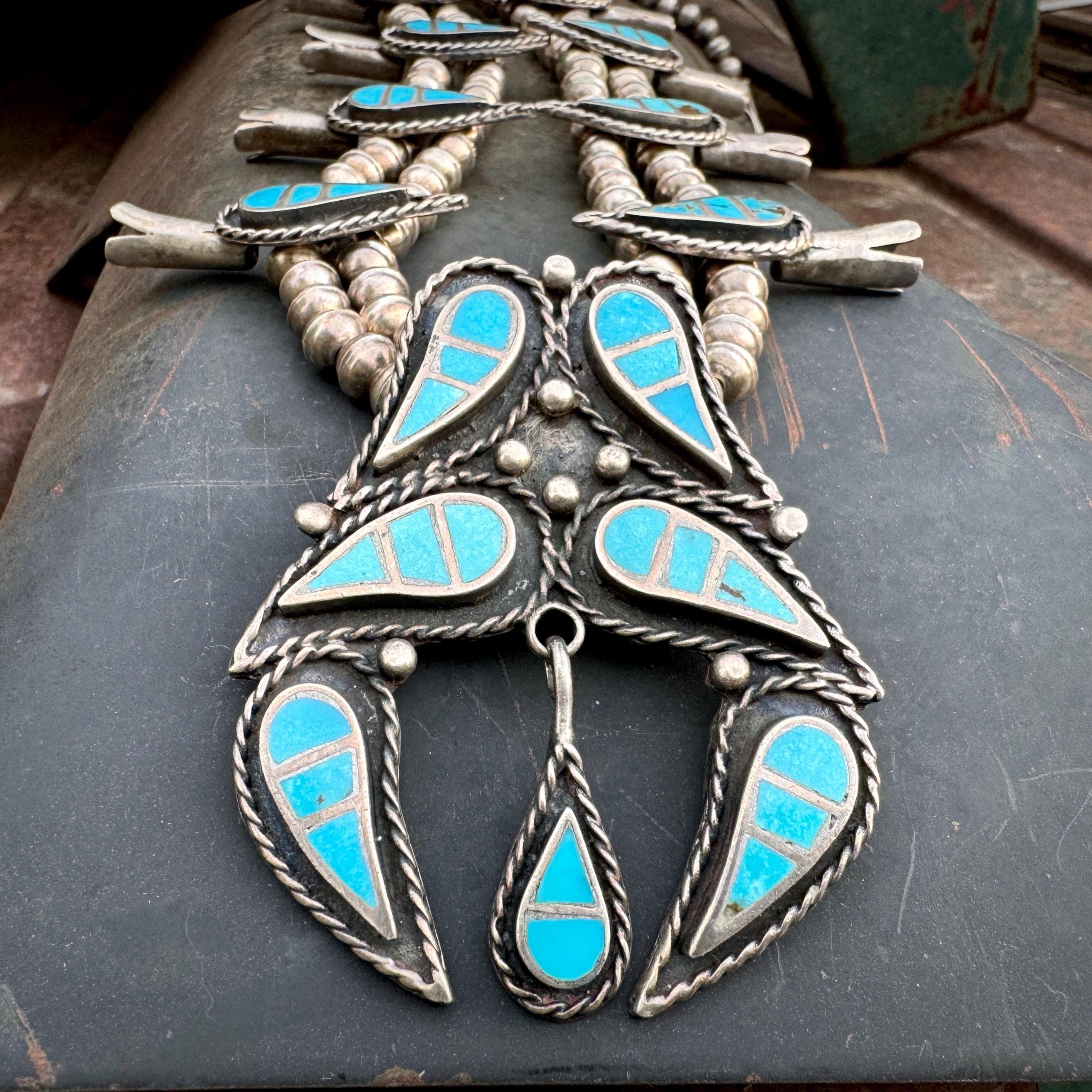 So Unique!! Squash Blossom Naja Vintage Native American Zuni Turquoise Sterling Silver Bracelet So Unique!! Squash Blossom Naja Vintage Native American Zuni Turquoise Sterling Silver Bracelet