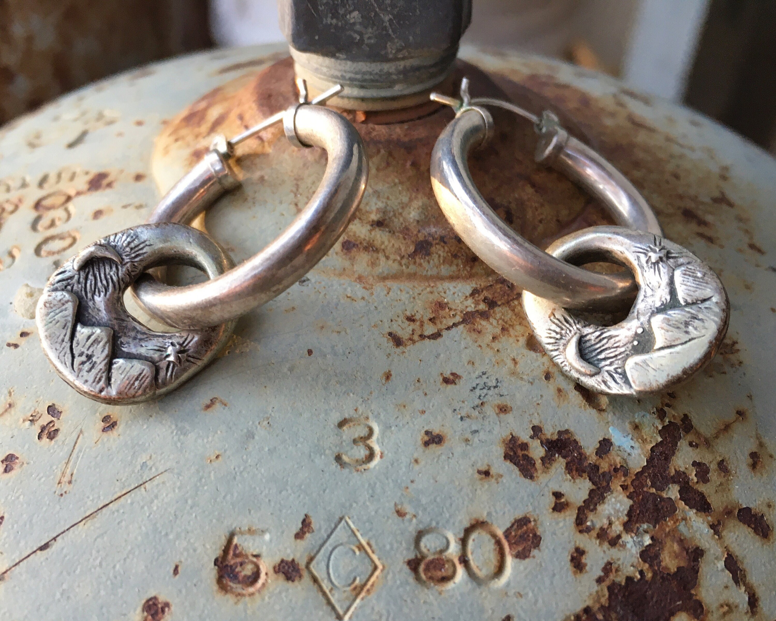 Vintage Sterling Silver Hoop Earrings with Dangles Bohemian