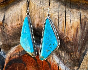 Navajo LaRose Ganadonegro Kingman Turquoise Sterling Silver Dangle Earrings, Native American