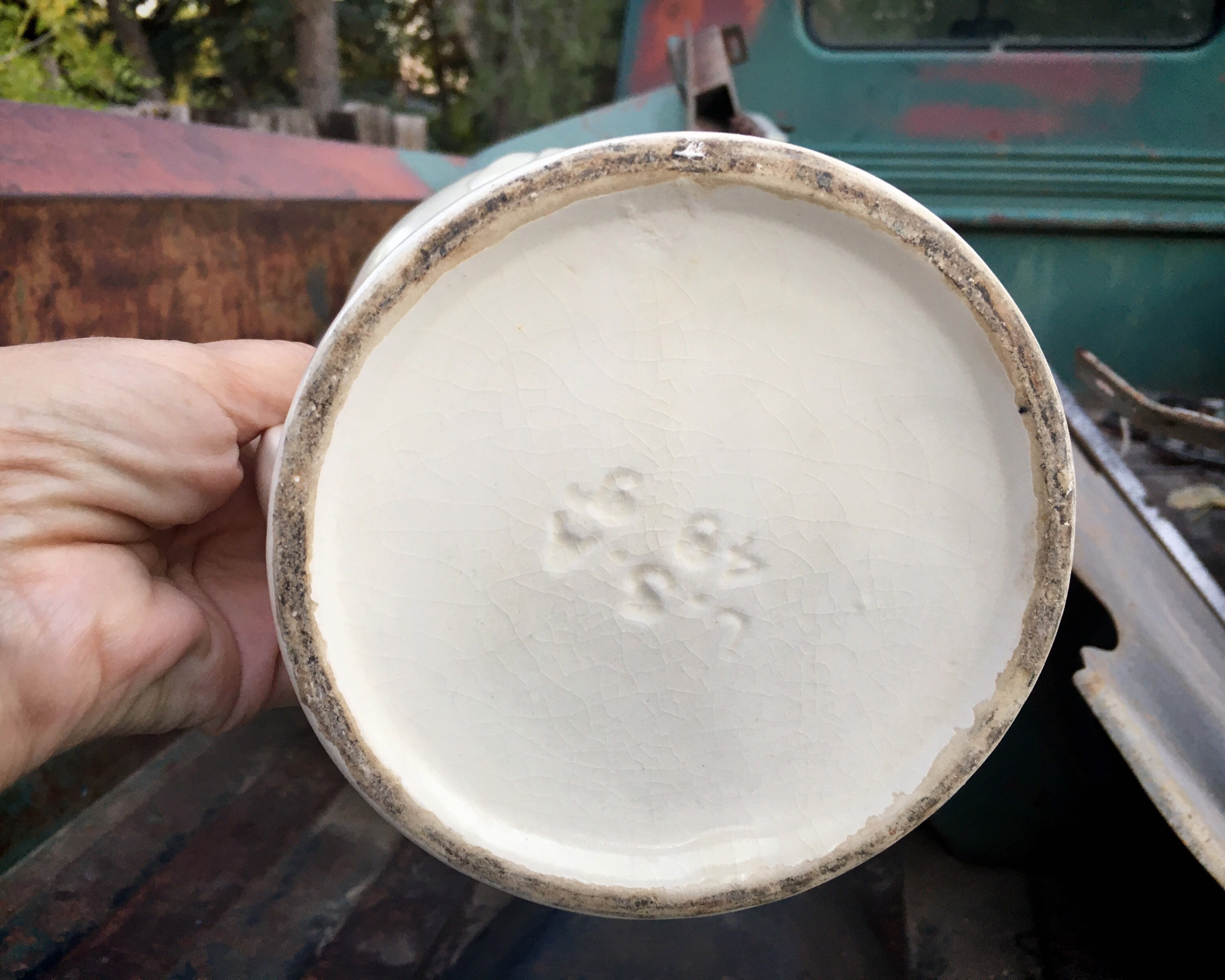 Vintage Matte White Pottery Vase with Handles Stamped USA 48, Wedding