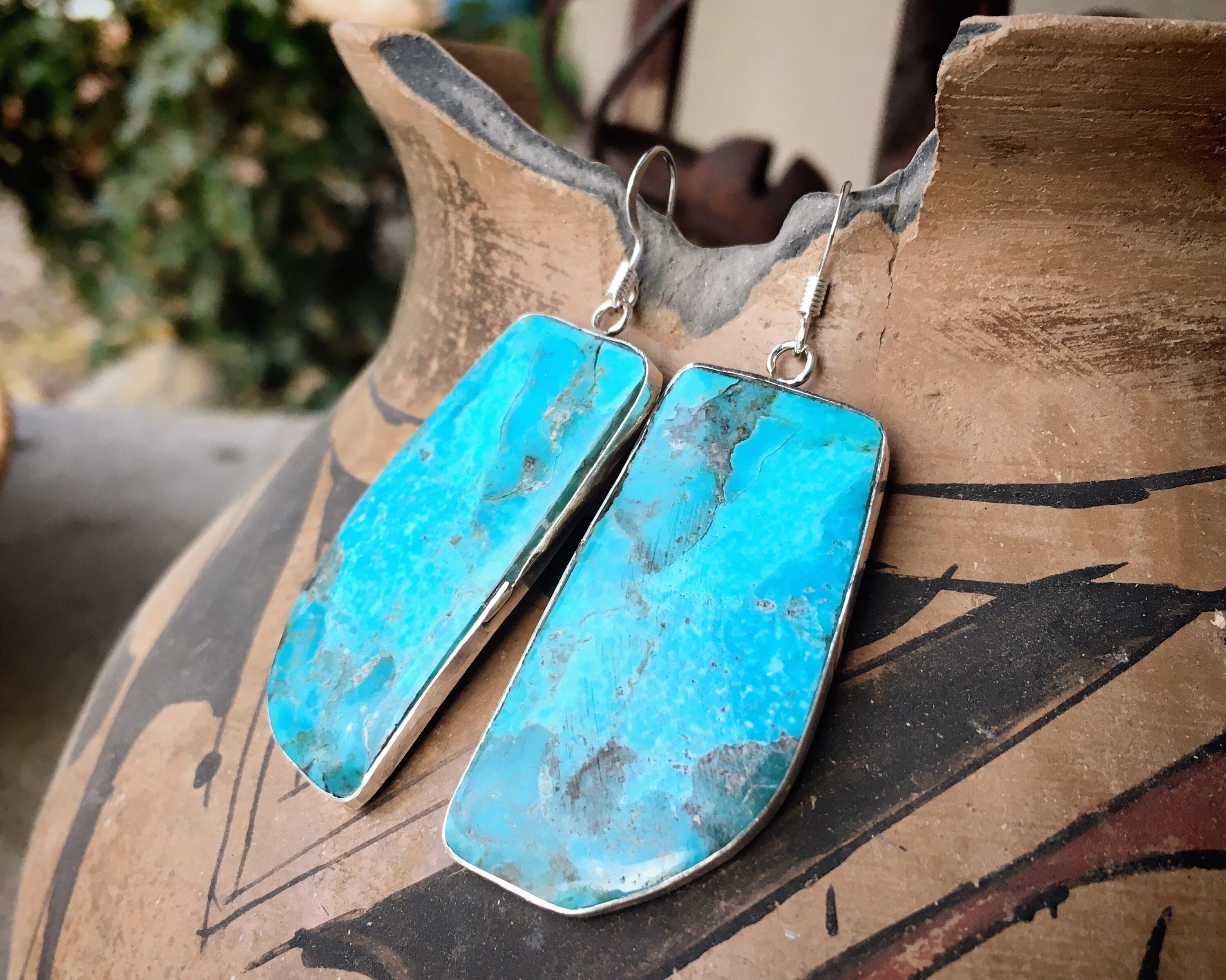 Native American Enormous Santo Domingo Turquoise Slab Pendant Earrings Native American Enormous Santo Domingo Turquoise Slab Pendant Earrings