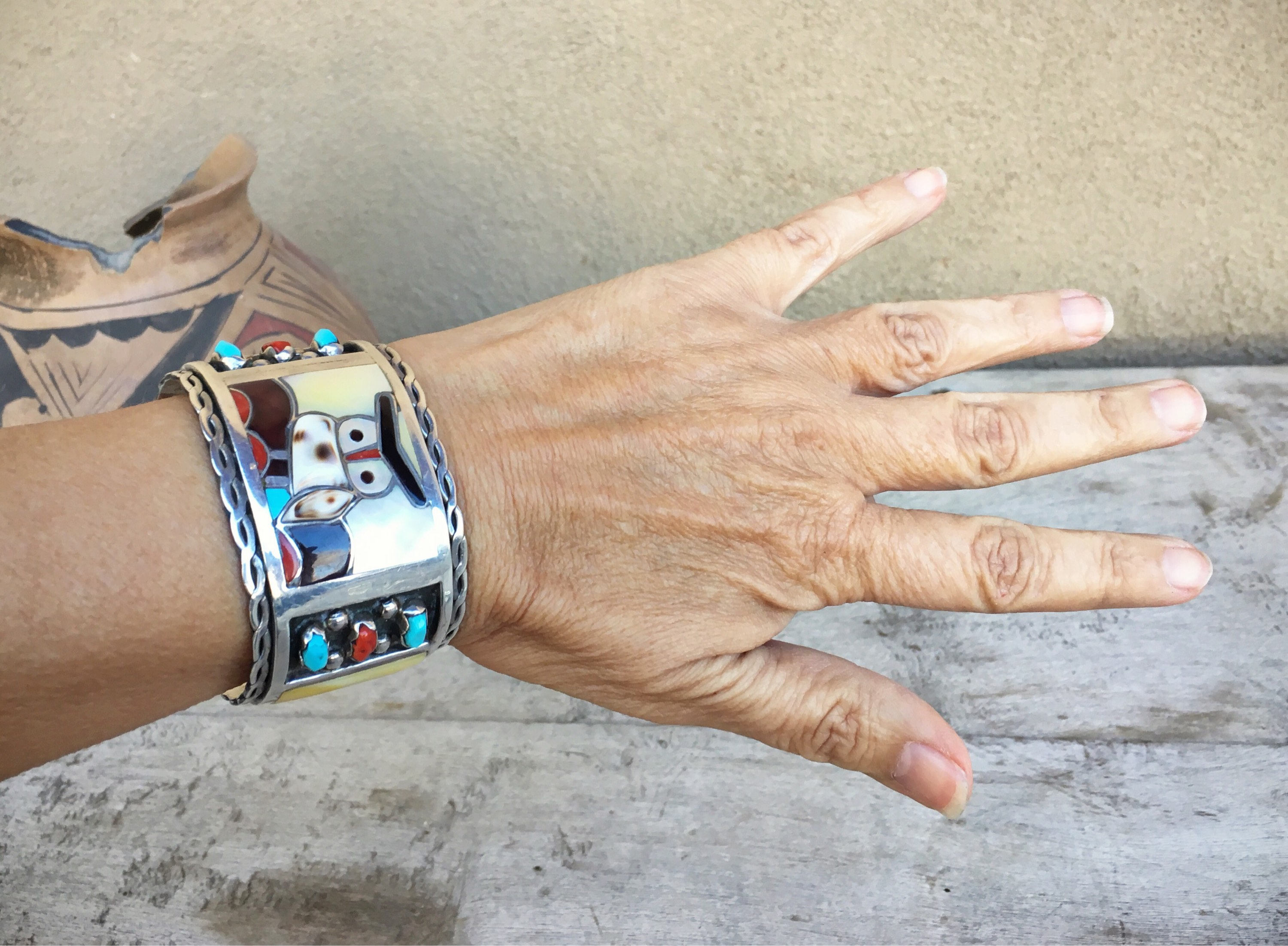 Heavy Zuni Cuff Bracelet Filbert and Clara Gasper, Native American