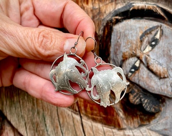 Vintage Sterling Silver Horse Earrings by Navajo DR Tsosie, Southwestern Cowgirl Jewelry for Rodeo Women, One of a Kind Dangles, Gift Mom