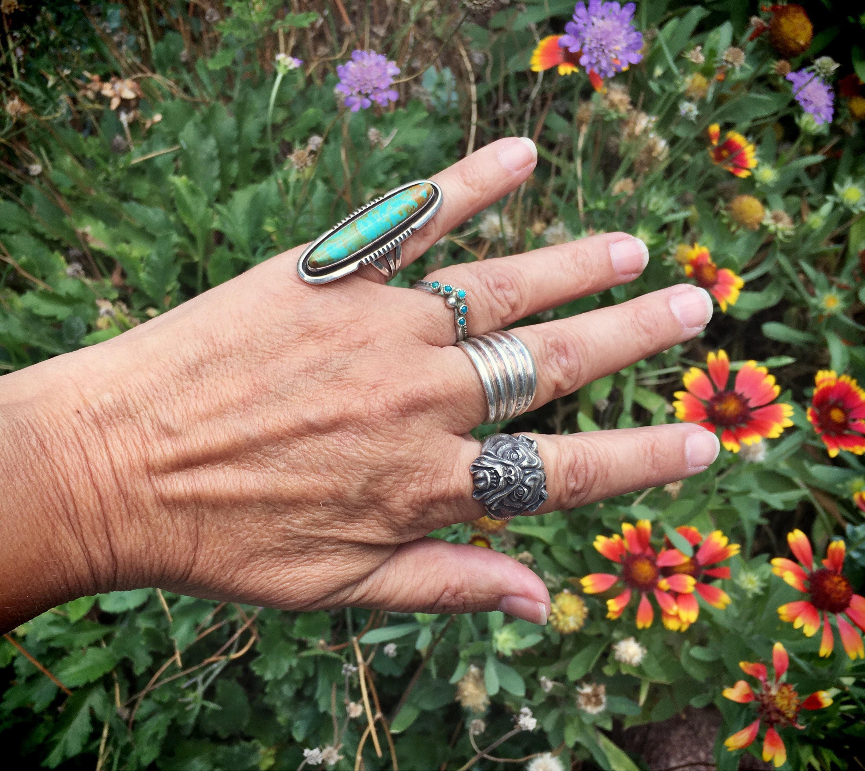 Navajo Will Denetdale matrixed turquoise ring size 6.25 December 