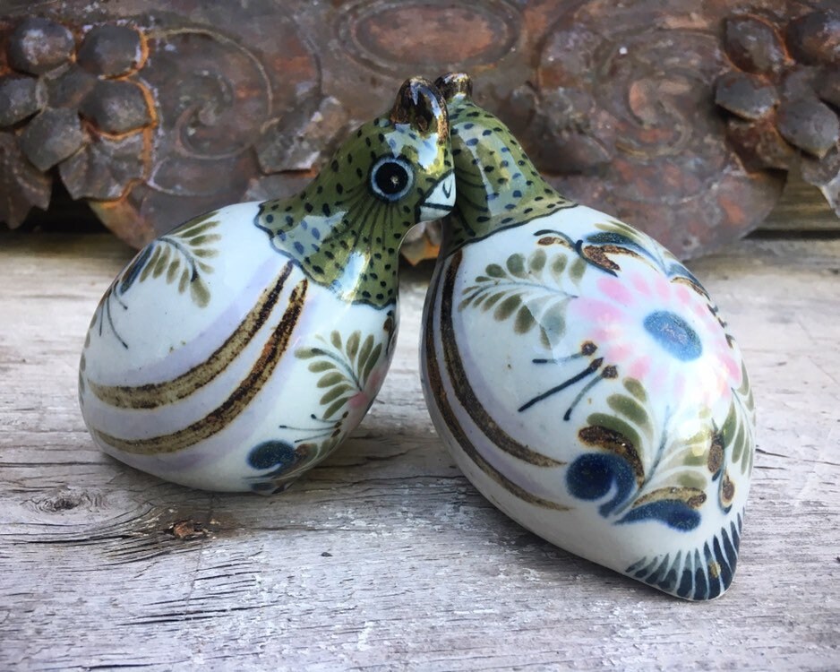 Two Mexican Pottery Quail Figurines Tonala El Palomar Two Mexican Pottery Quail Figurines Tonala El Palomar