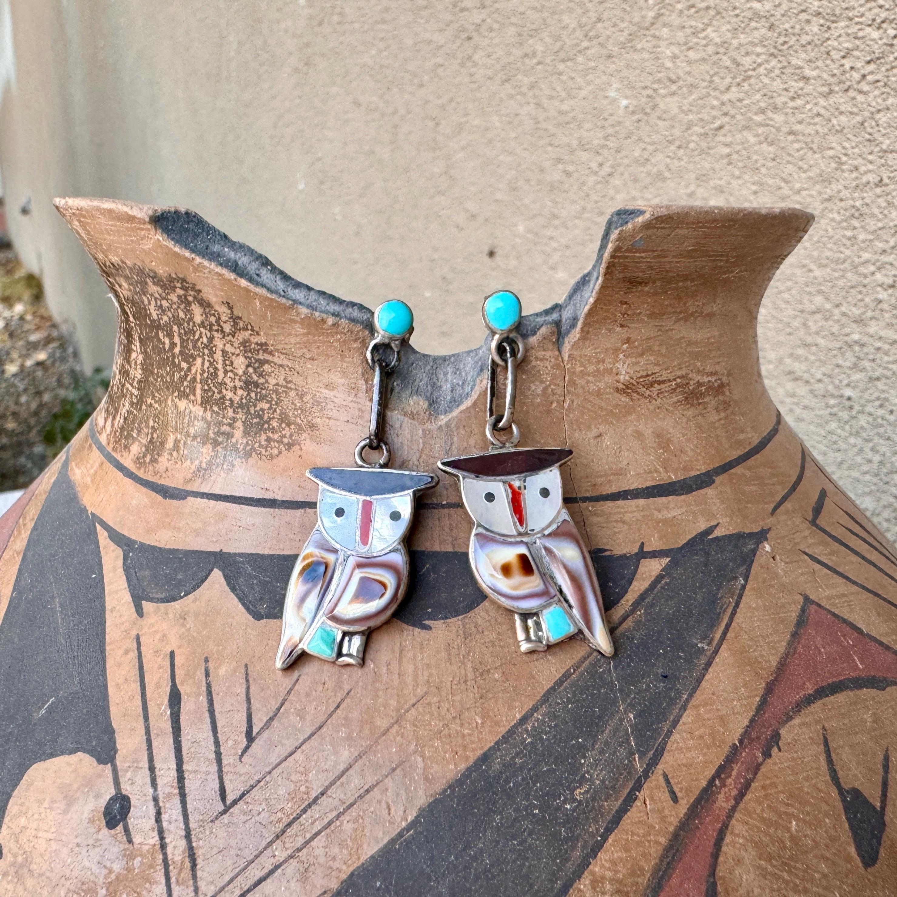 The Biggest Best Vintage Native American Zuni Owl Sterling Silver Inlay Turquoise Ring The Biggest Best Vintage Native American Zuni Owl Sterling Silver Inlay Turquoise Ring