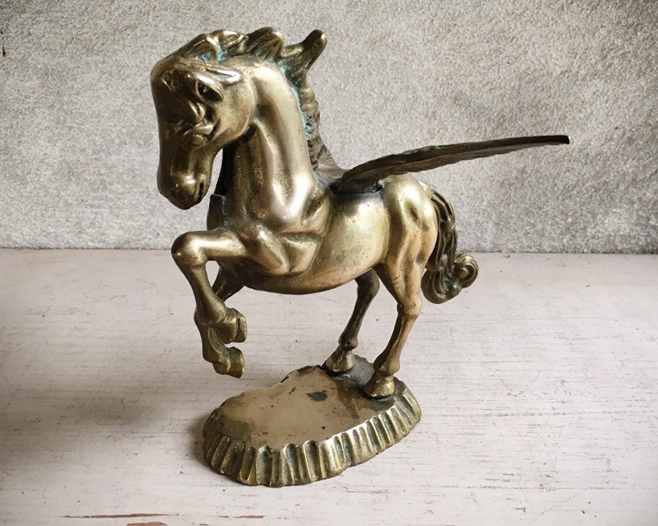 Vintage Brass Pegasus Figurine, Hollywood Regency, Brass Decor, Flying