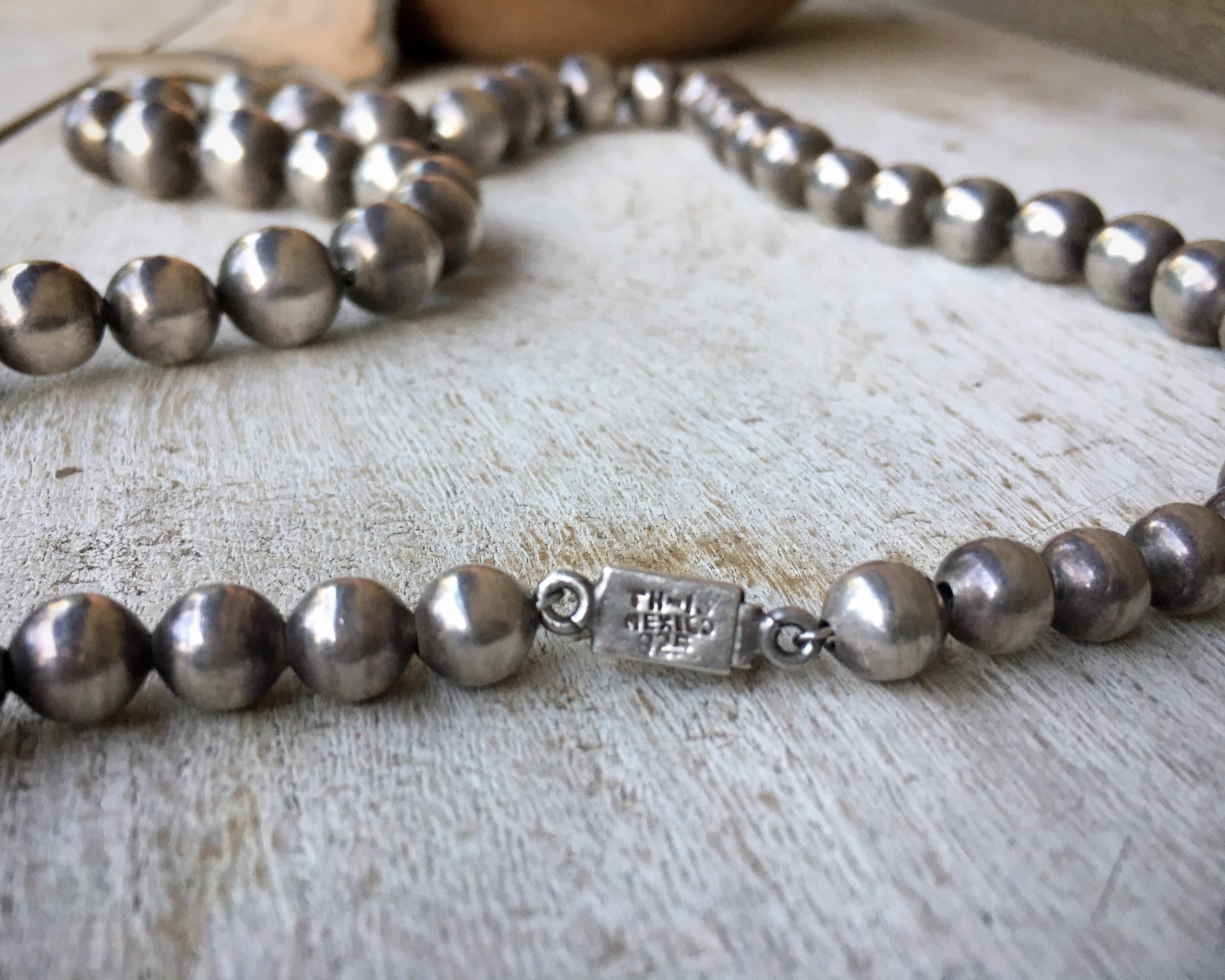 1950s 124g Taxco Mexican Sterling Silver Bead Necklace 29 Graduated 8