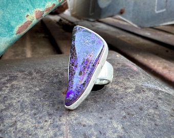 Sugilite Sterling Silver Navajo Ring Approx Size 6.75, Signed Jefferson Abeyta, Organic Shape