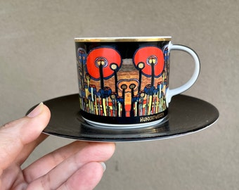 2001 Friedensreich Hundertwasser Cup and Saucer Artist Series, Ars Mundi, Gift for Tea Drinker