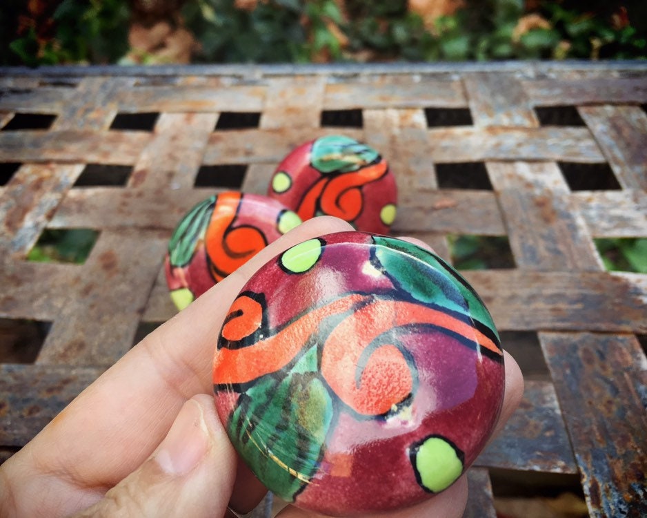 Set of Three Mexican Ceramic Drawer Pulls Rustic Home Decor, Orange