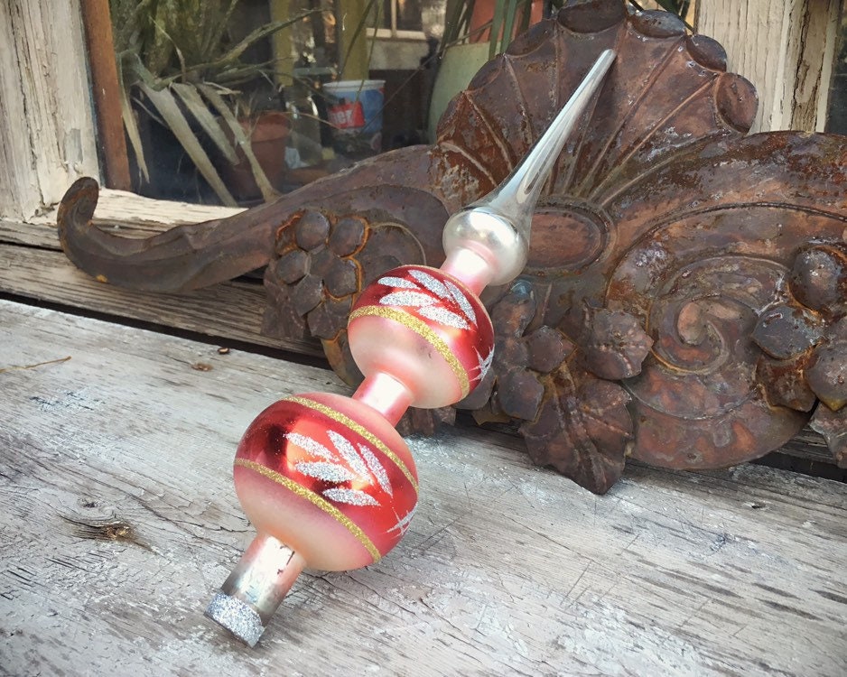 West German Tree Topper for Christmas Pink Mercury Glass Finial Tree Topper, Vintage Christmas