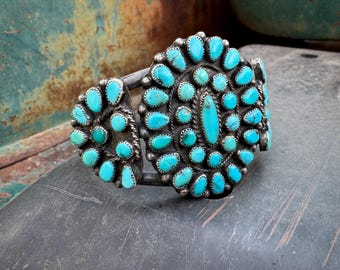 Vintage Zuni Petit Point Turquoise Cluster Cuff Bracelet Approx 6+, Native American Jewelry, Old Pawn