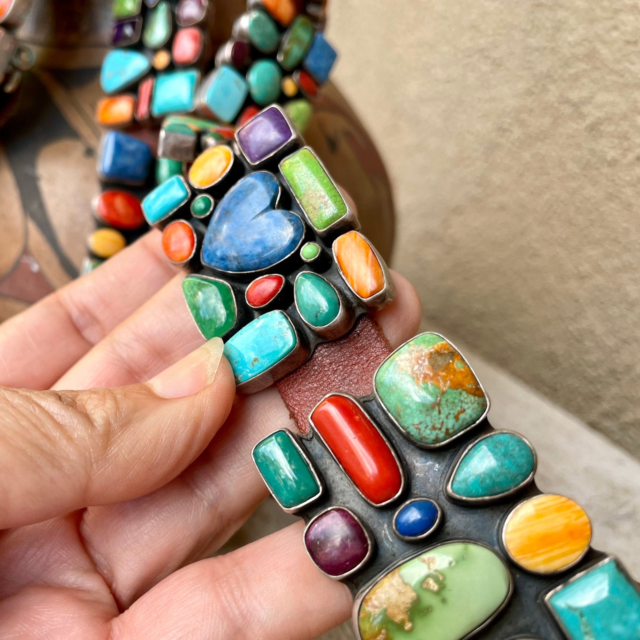 Concho and Leather Bracelet - Native American Turquoise Jewelry - Dakota  Sky Stone