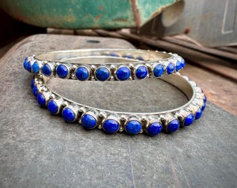 Two Lapis Lazuli Narrow Bangles Multi-Bezel by Southwestern Artist Dan Dodson, Both Included