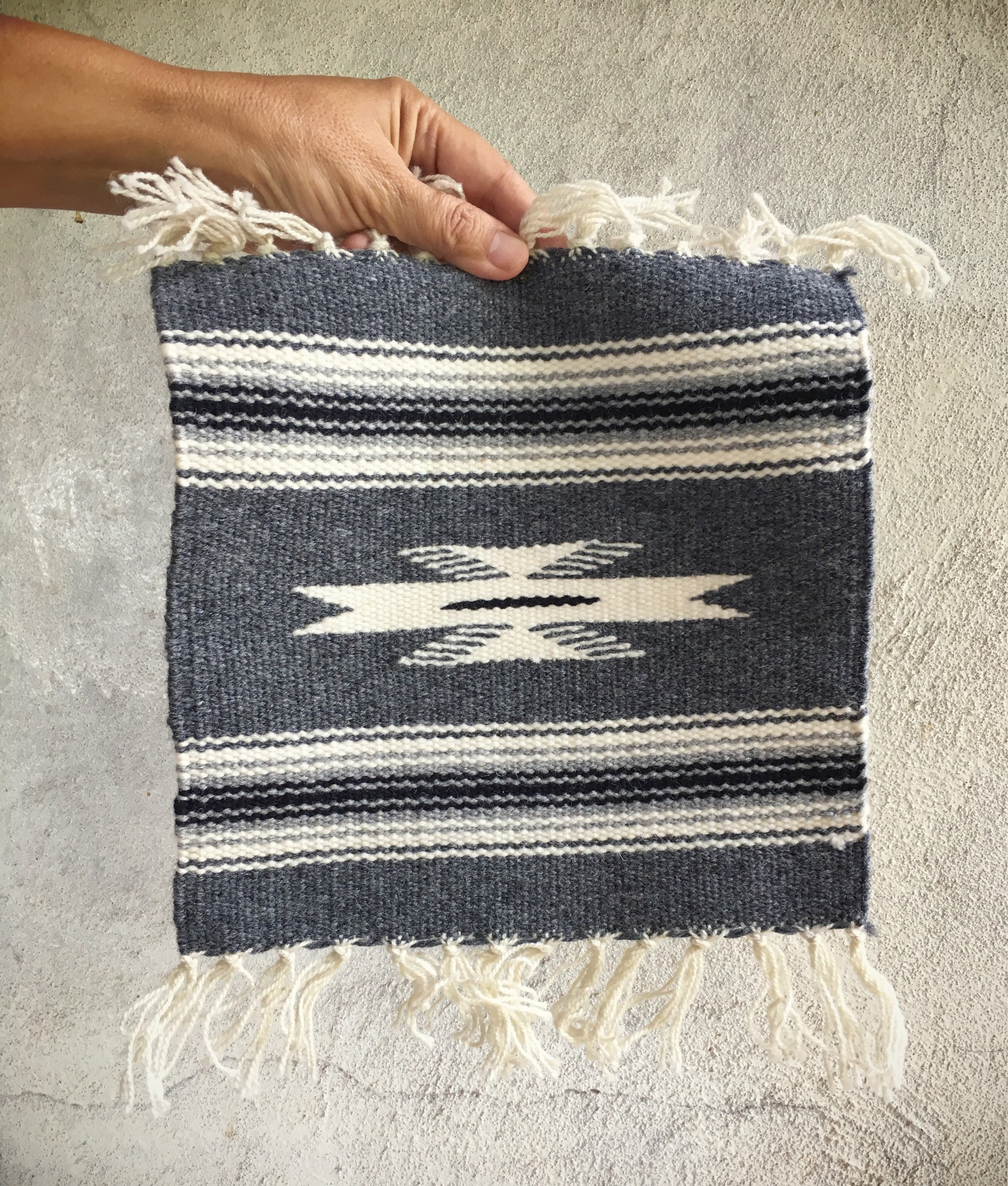 Vintage 10 x 10 handwoven wool miniature rug or small table runner