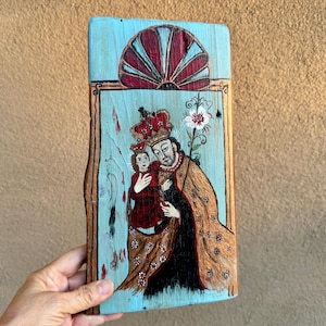 Original Painting on Wood Retablo of San Jose 11&quot; Tall, New Mexican Hispanic Catholic Folk Art