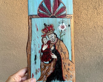 Original Painting on Wood Retablo of San Jose 11" Tall, New Mexican Hispanic Catholic Folk Art