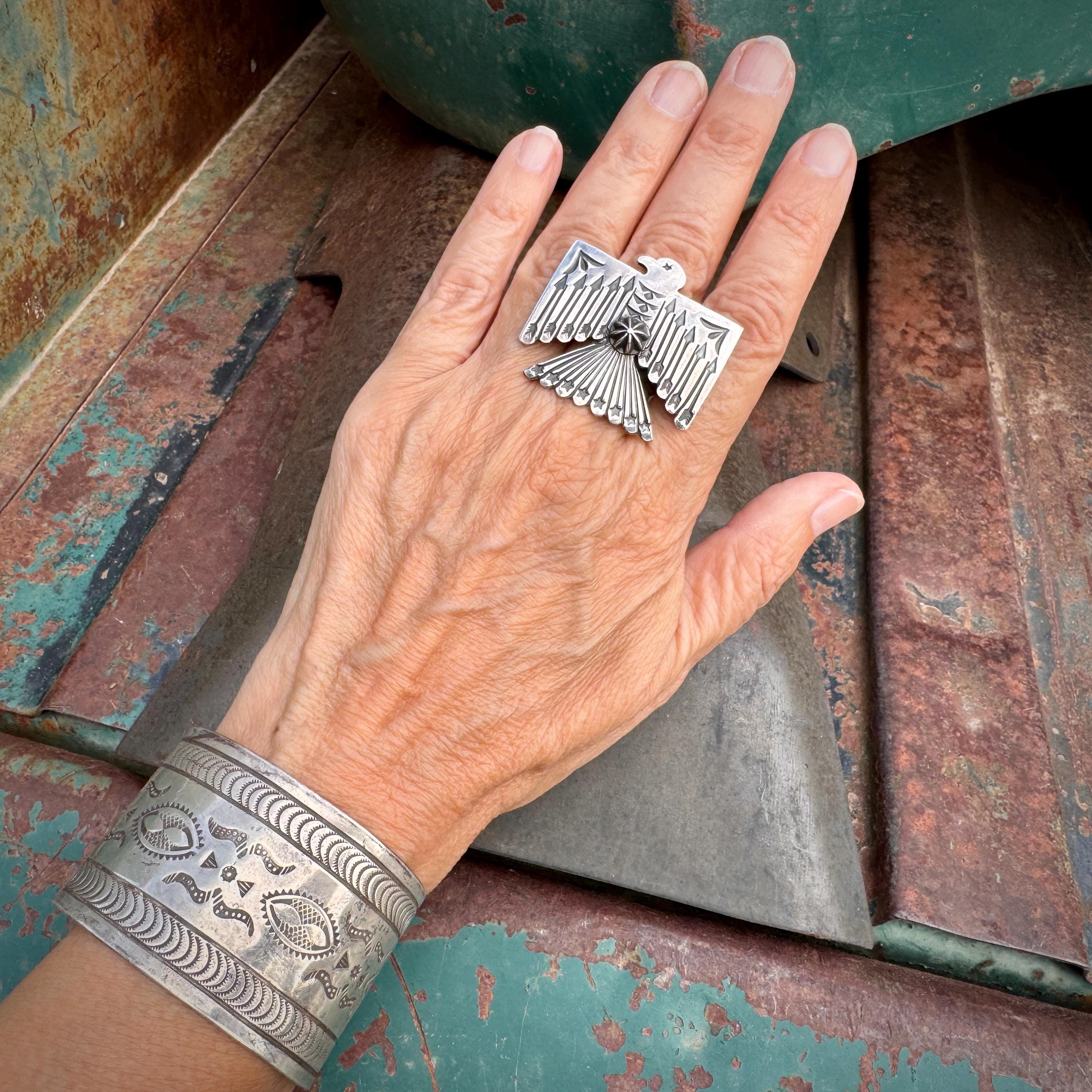 Navajo Sunshine Reeves Sterling Silver Thunderbird Ring Adjustable