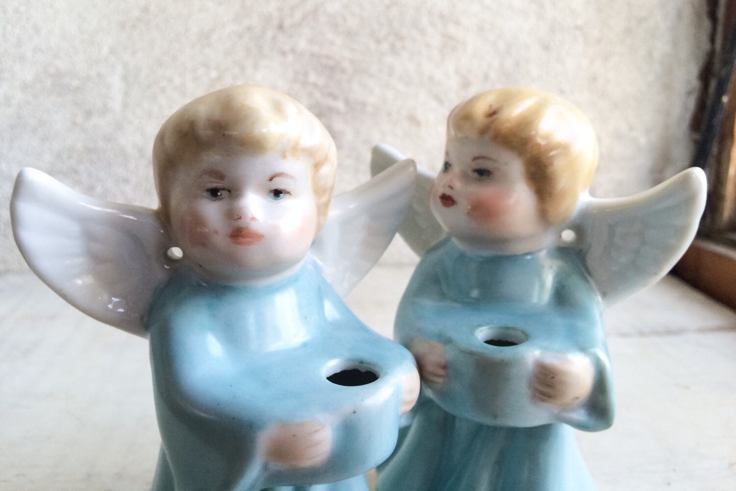 Vintage Goebel style angel statue taper candle holders cherub figurines