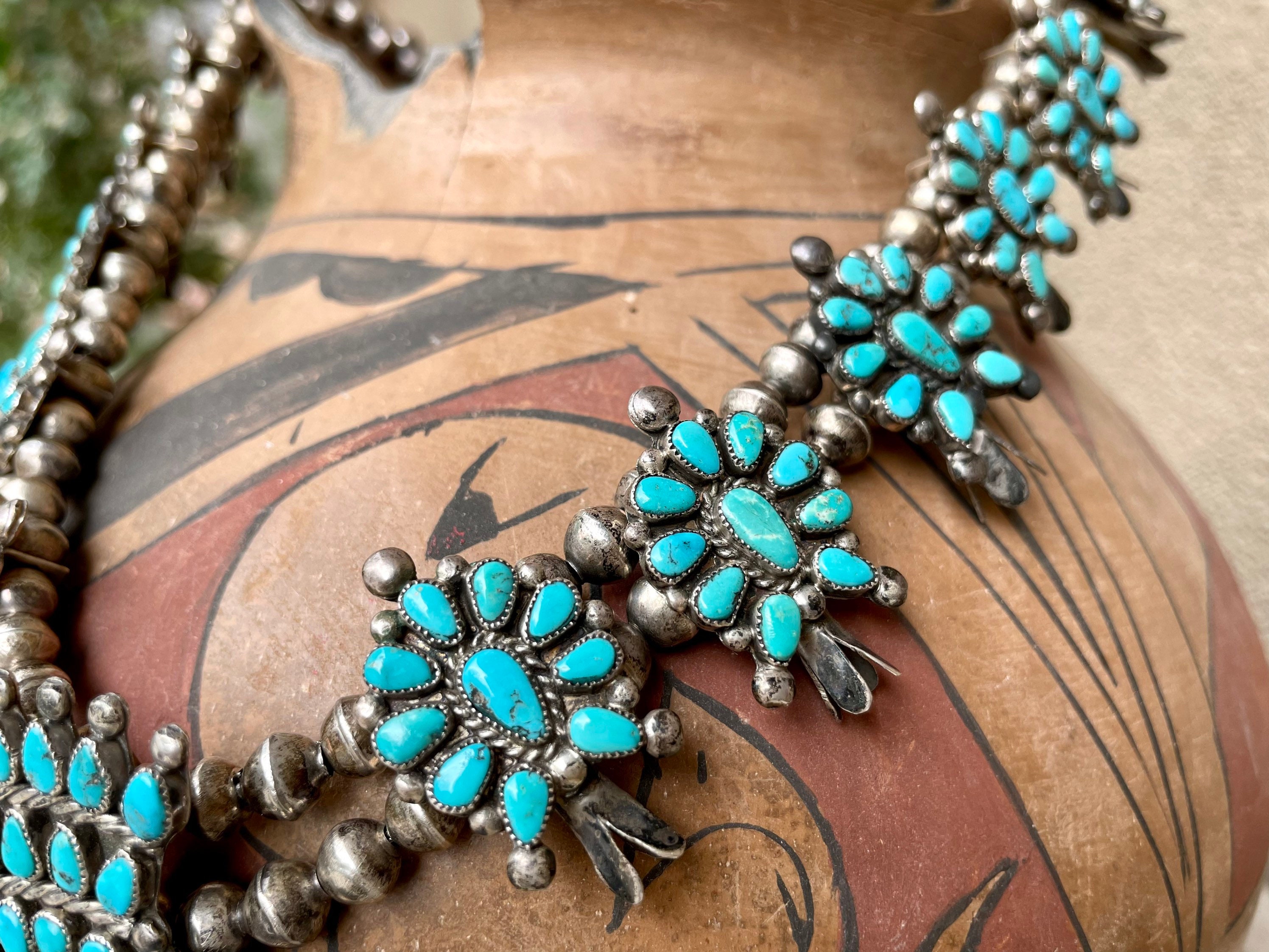 Vintage Navajo Turquoise & Sterling Silver Jumbo Squash Blossom Neckla –  Amanda Radke