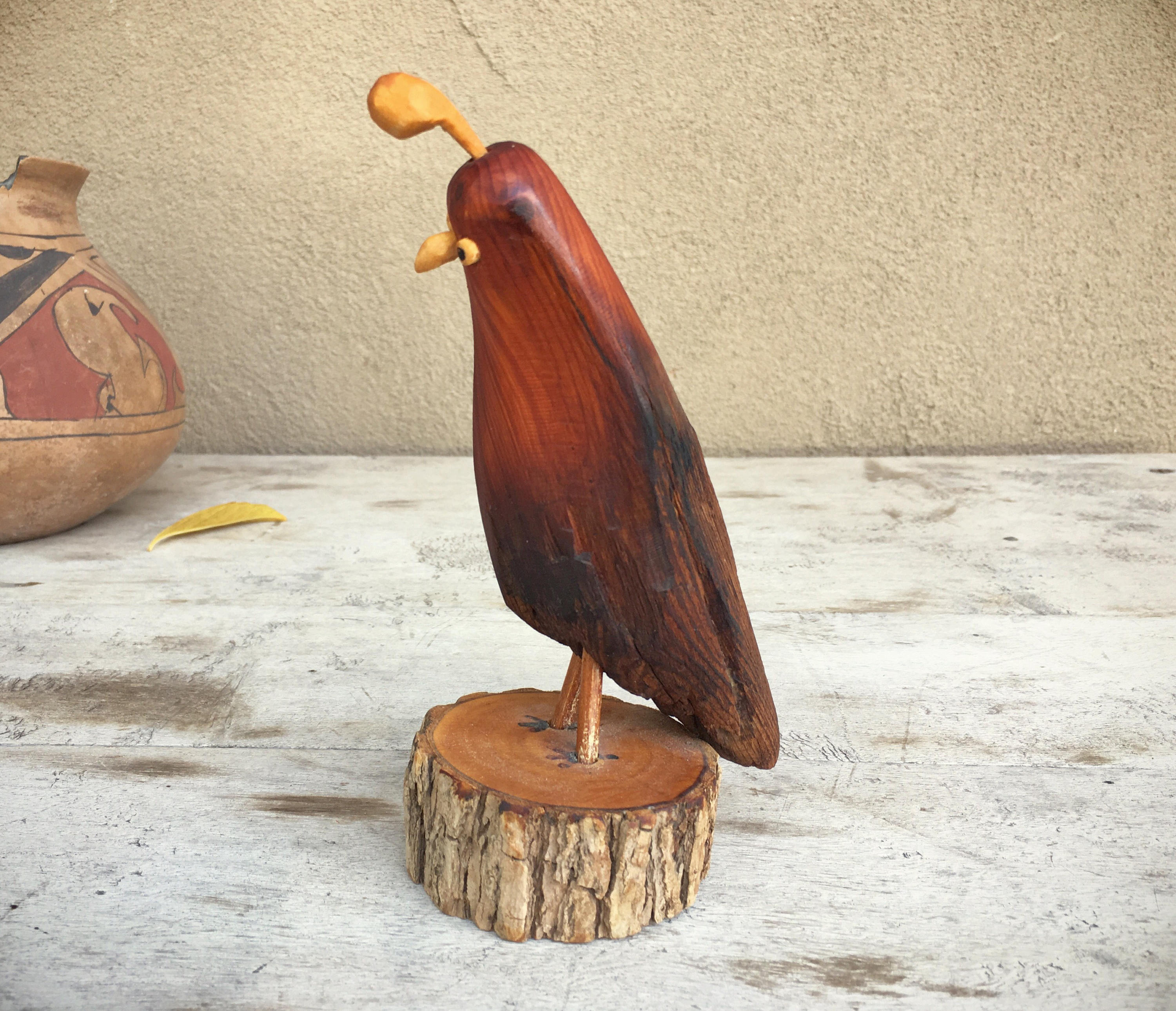 Vintage Hand Carved Quail Figurine Wood Carving Folk Art, Rustic Cabin Decor
